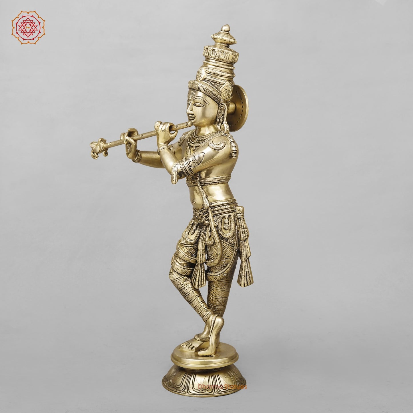 Brass Krishna Standing Fine, Smooth Finish 23”