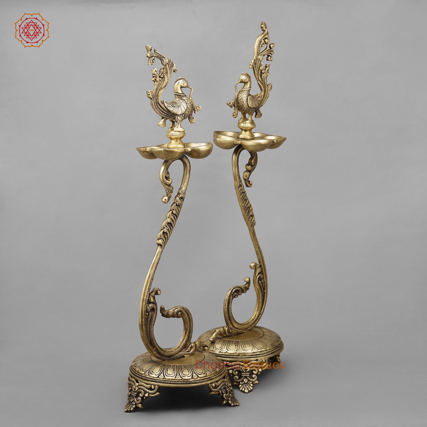 Brass South India Peacock Lamps Fine, Smooth Finish 27” (Set of 2 pcs)