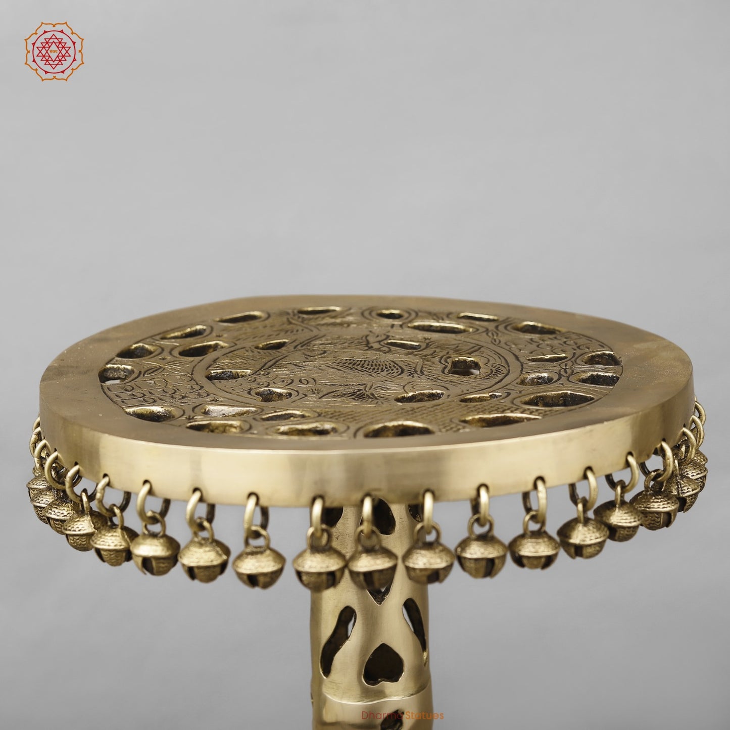 Brass Pedestal Chowki With Jali work, smooth finish 19.5”