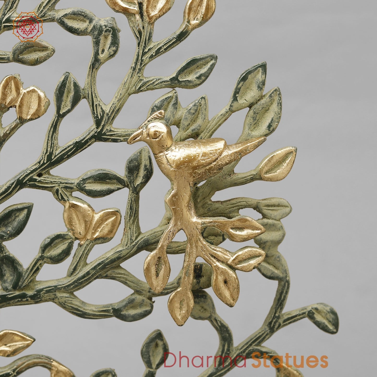 Brass Tree With Tea Lite Holder Fine, Green Gold Finish 17”