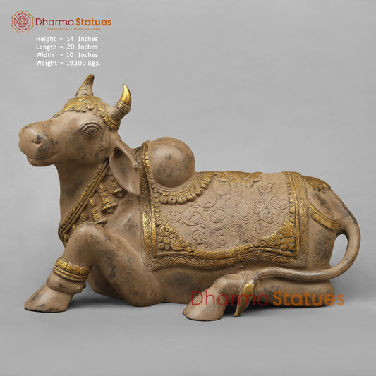 Brass Nandi seated Fine, Antique Patina 20”
