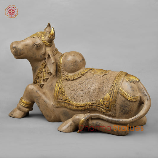 Brass Nandi seated Fine, Antique Patina 20”