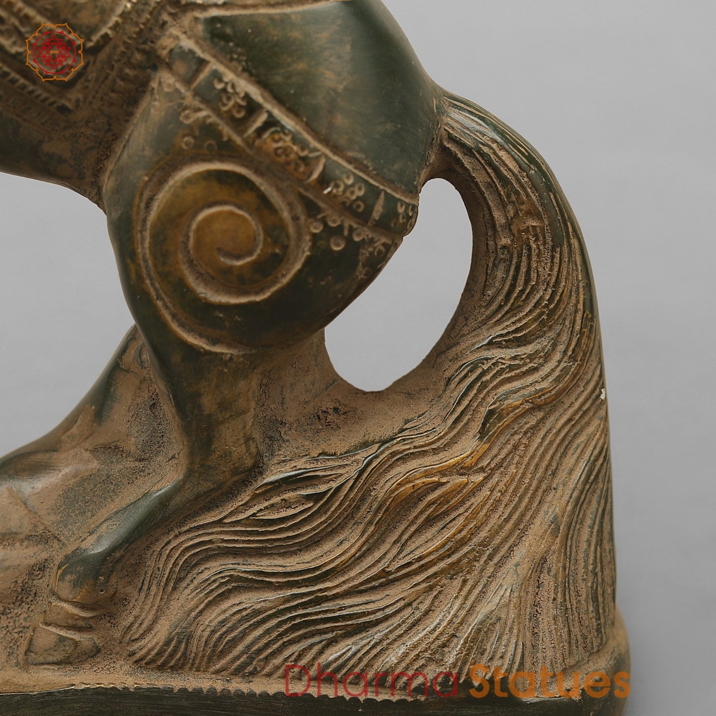 Brass Horse Jumping Showpiece, Green Antique finish 8.5”