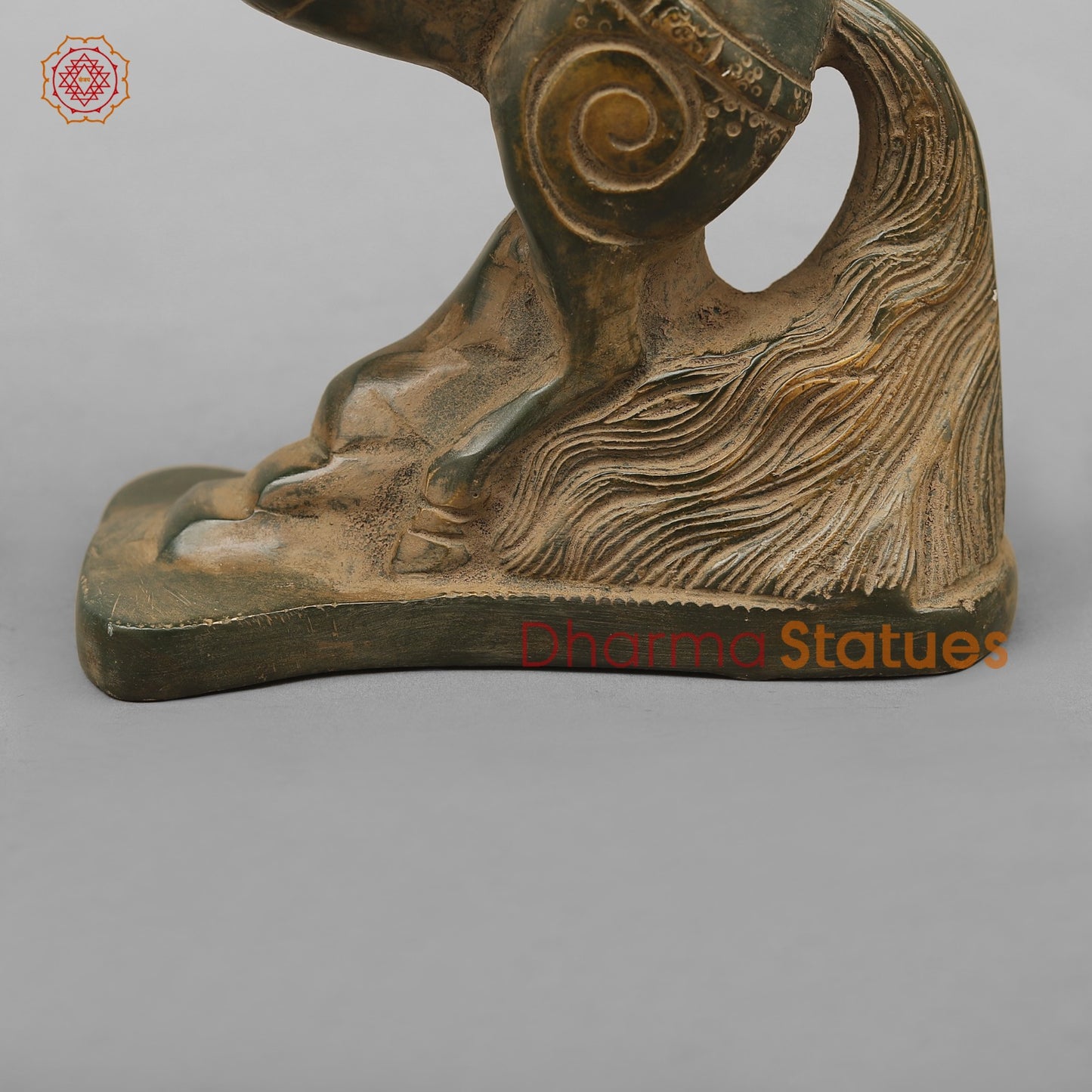 Brass Horse Jumping Showpiece, Green Antique finish 8.5”