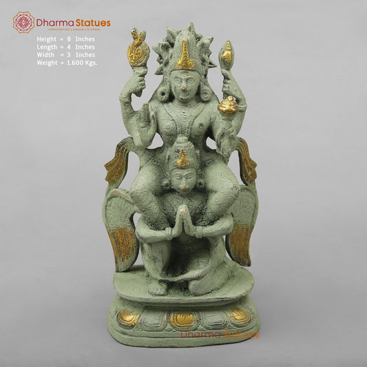 Brass Vishnu Garuda, Green Antique Finish 8”