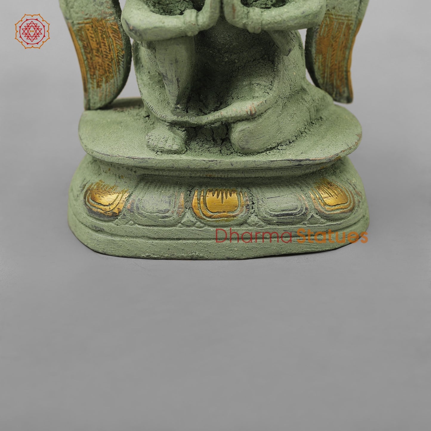 Brass Vishnu Garuda, Green Antique Finish 8”