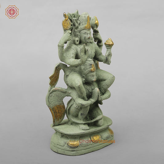 Brass Vishnu Garuda, Green Antique Finish 8”