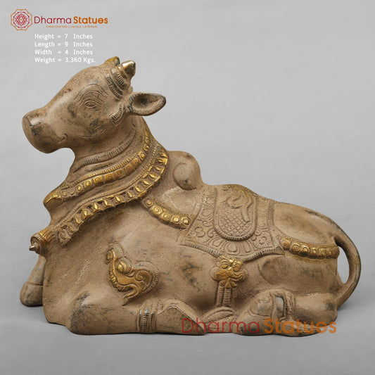 Brass Nandi Seated, Antique Finish 9”