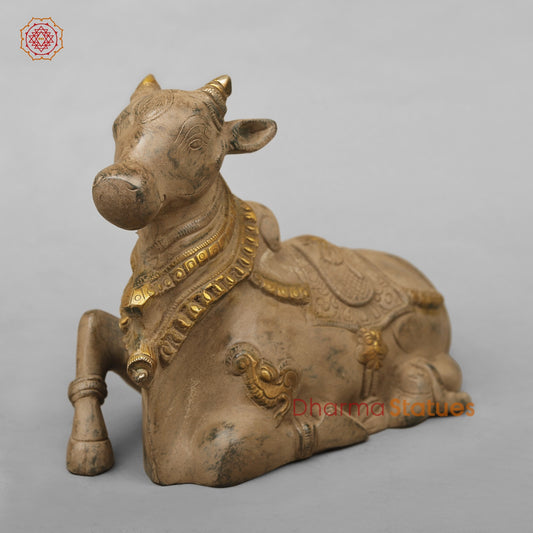 Brass Nandi Seated, Antique Finish 9”