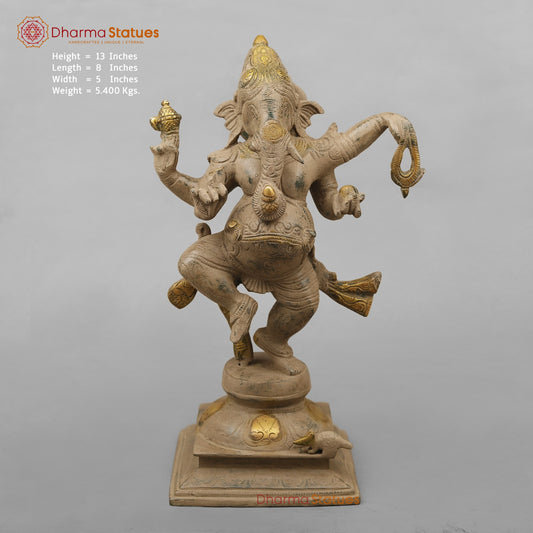 Brass Ganesh Dancing with Rat, Antique finish 13”