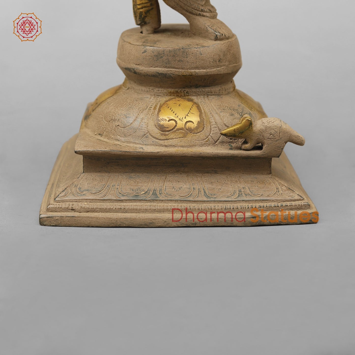 Brass Ganesh Dancing with Rat, Antique finish 13”