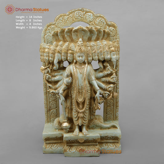 Brass Viratroop Vishnu with Arch, Antique green Finish 14”