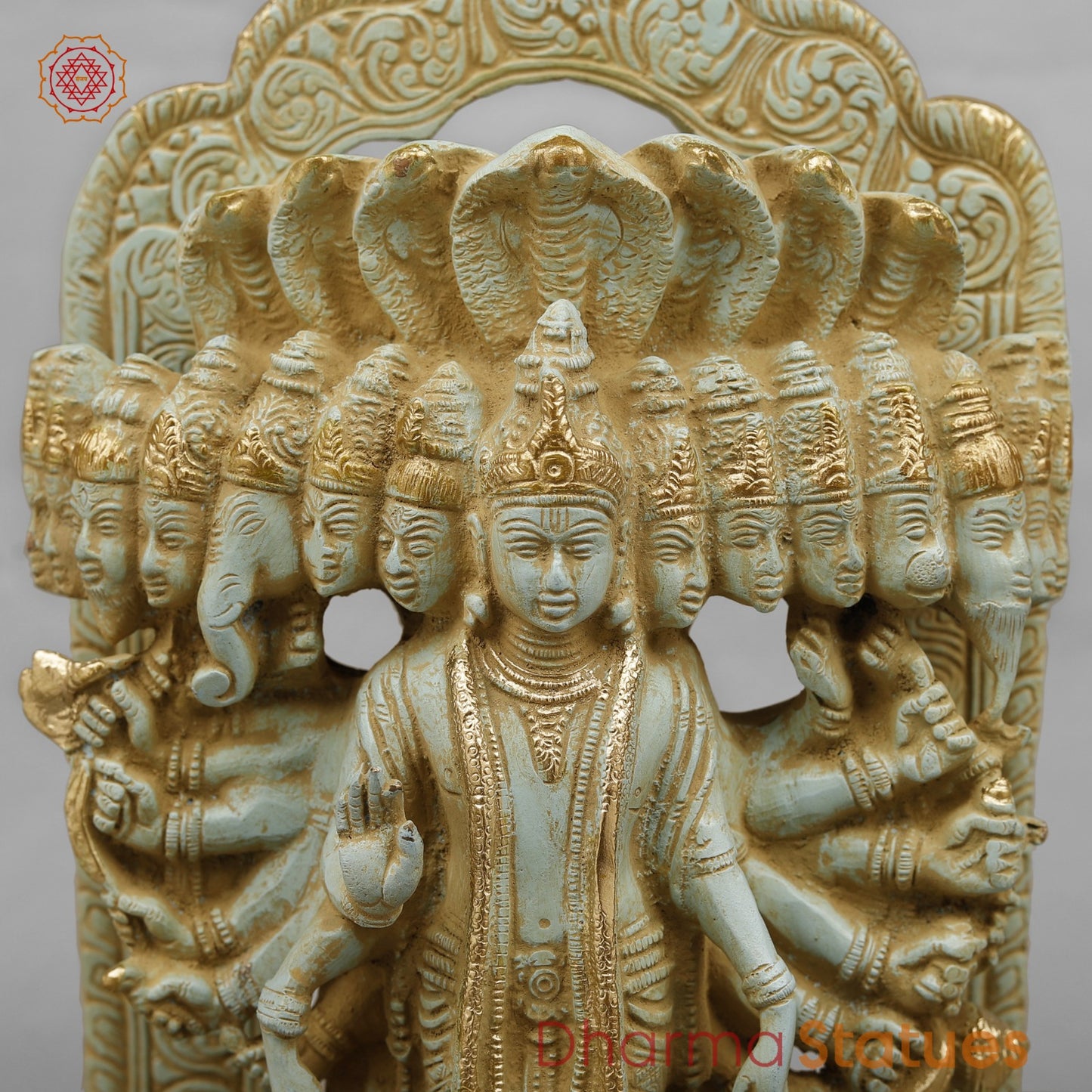 Brass Viratroop Vishnu with Arch, Antique green Finish 14”