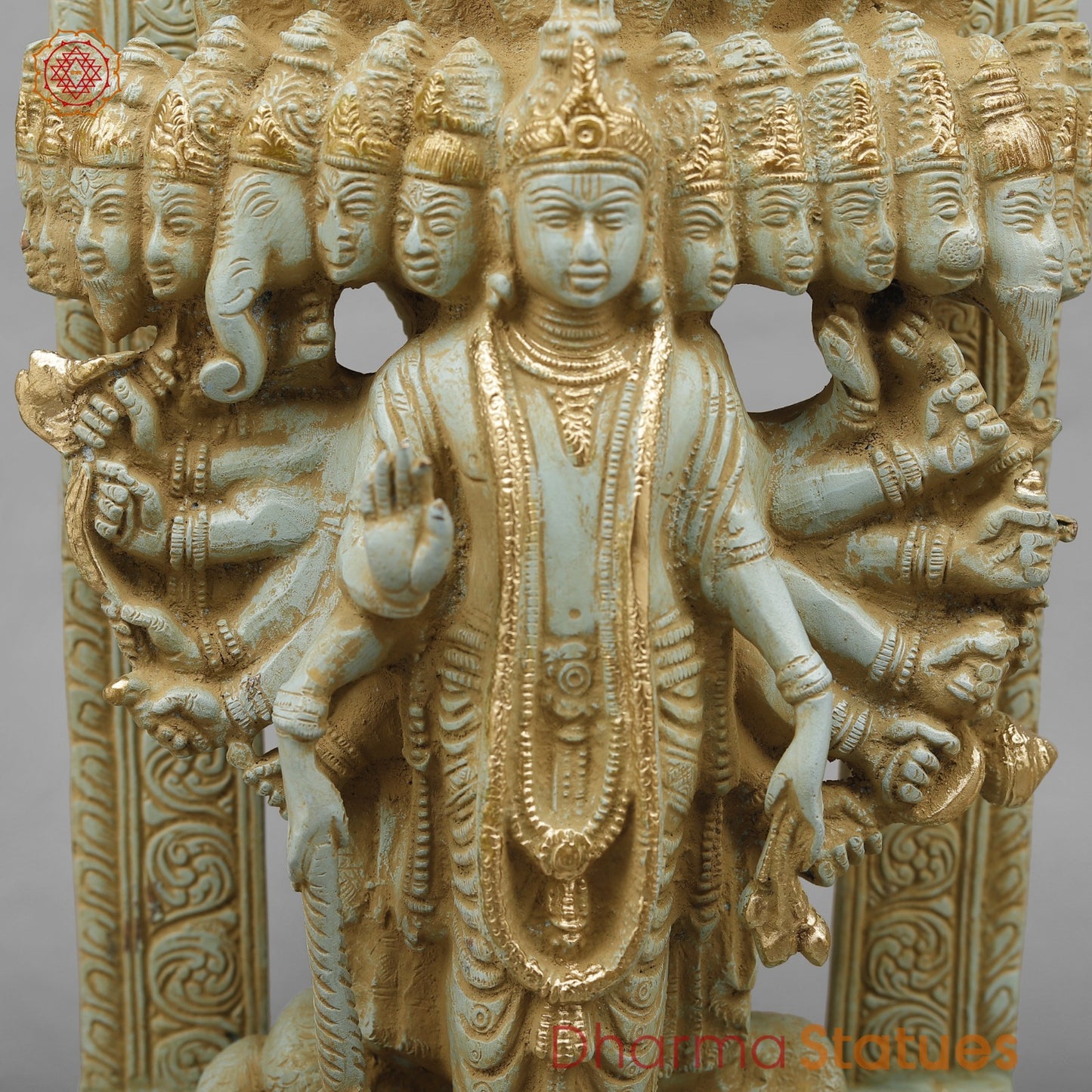 Brass Viratroop Vishnu with Arch, Antique green Finish 14”