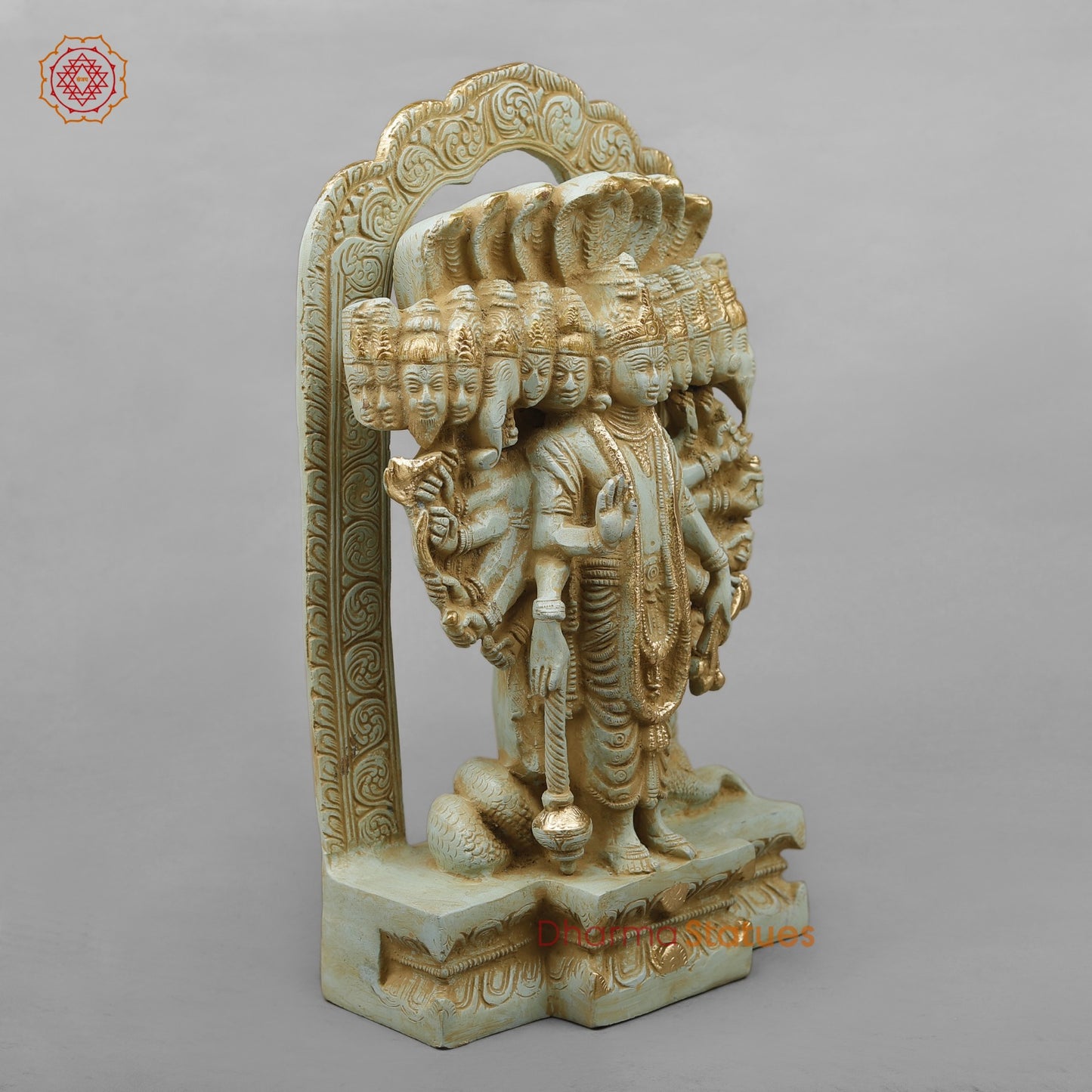 Brass Viratroop Vishnu with Arch, Antique green Finish 14”