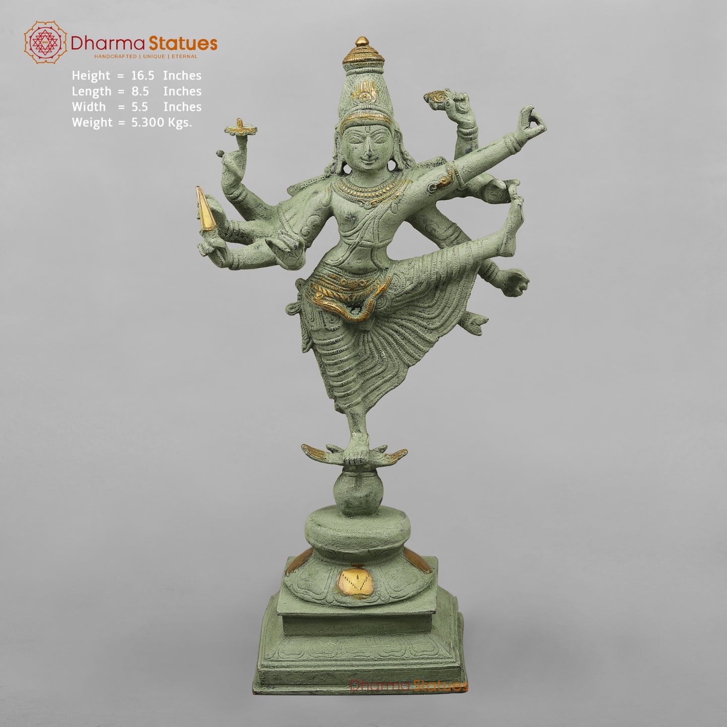 Brass Perumal Standing, Green Antique Finish 16.5”