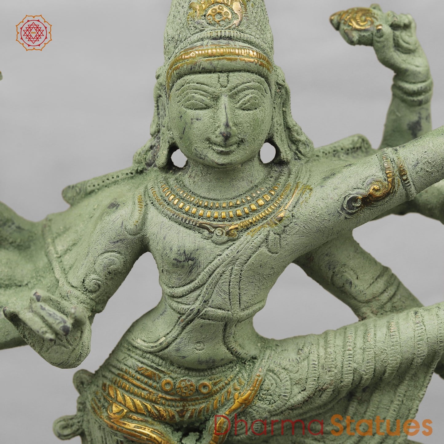 Brass Perumal Standing, Green Antique Finish 16.5”