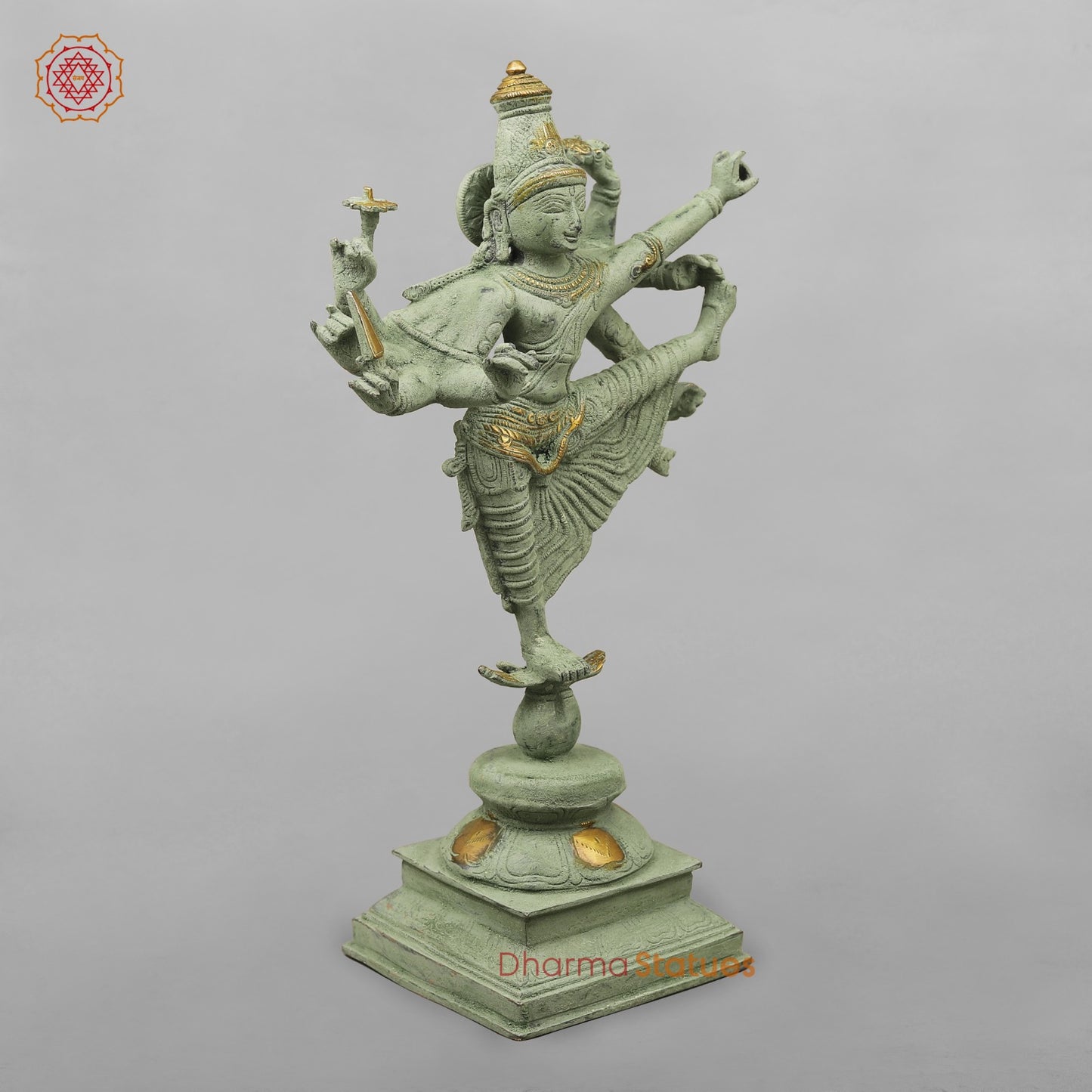 Brass Perumal Standing, Green Antique Finish 16.5”