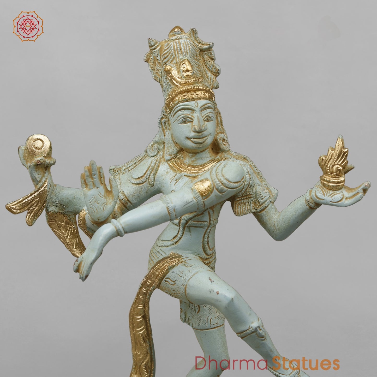 Brass Dancing Shiva Fine,Antique Blue and Gold finish 12.5”