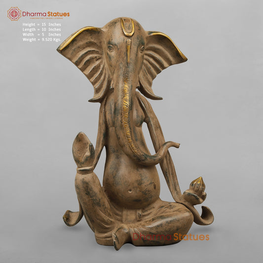 Brass Modern Ganesh seared With Long Ears, Green Patina Sand Finish 15”