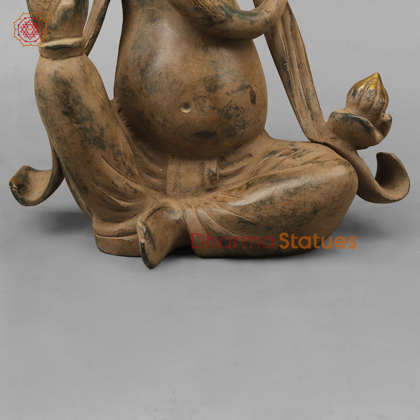 Brass Modern Ganesh seared With Long Ears, Green Patina Sand Finish 15”