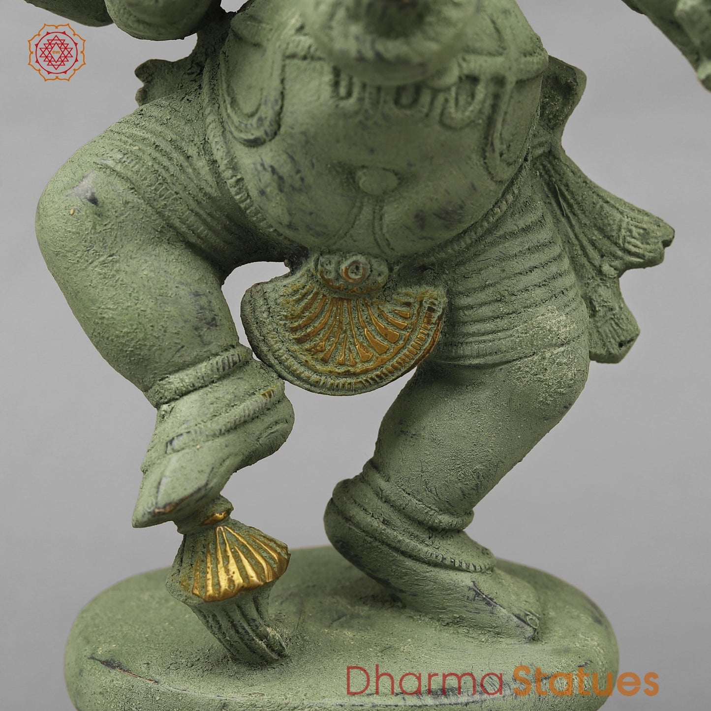Brass Dancing Ganesh, Green Patina Antique Finish 12.5”
