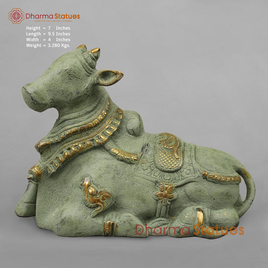 Brass Nandi Seated Fine, Green Patina Antique Finish 9.5”