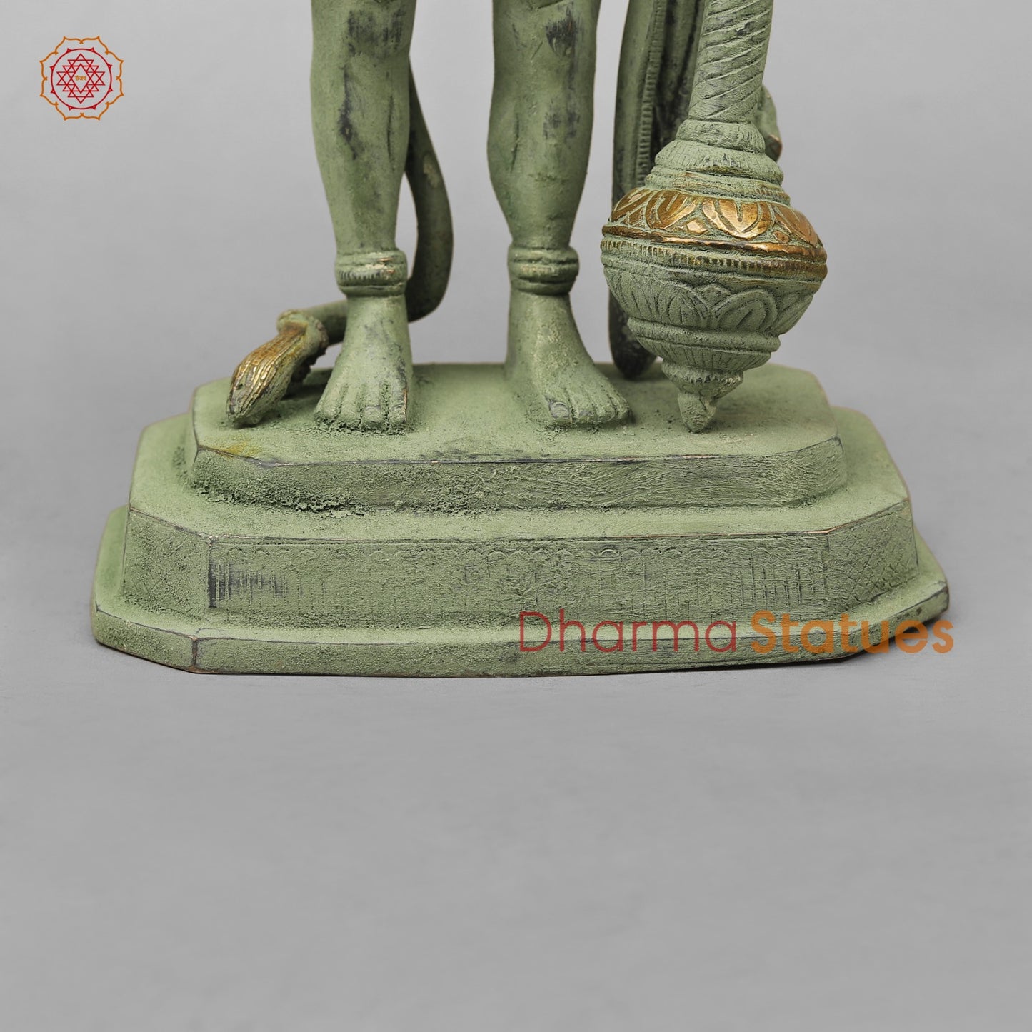 Brass Panchmukhi Hanuman Standing, Green Patina Antique Finish 13.5”