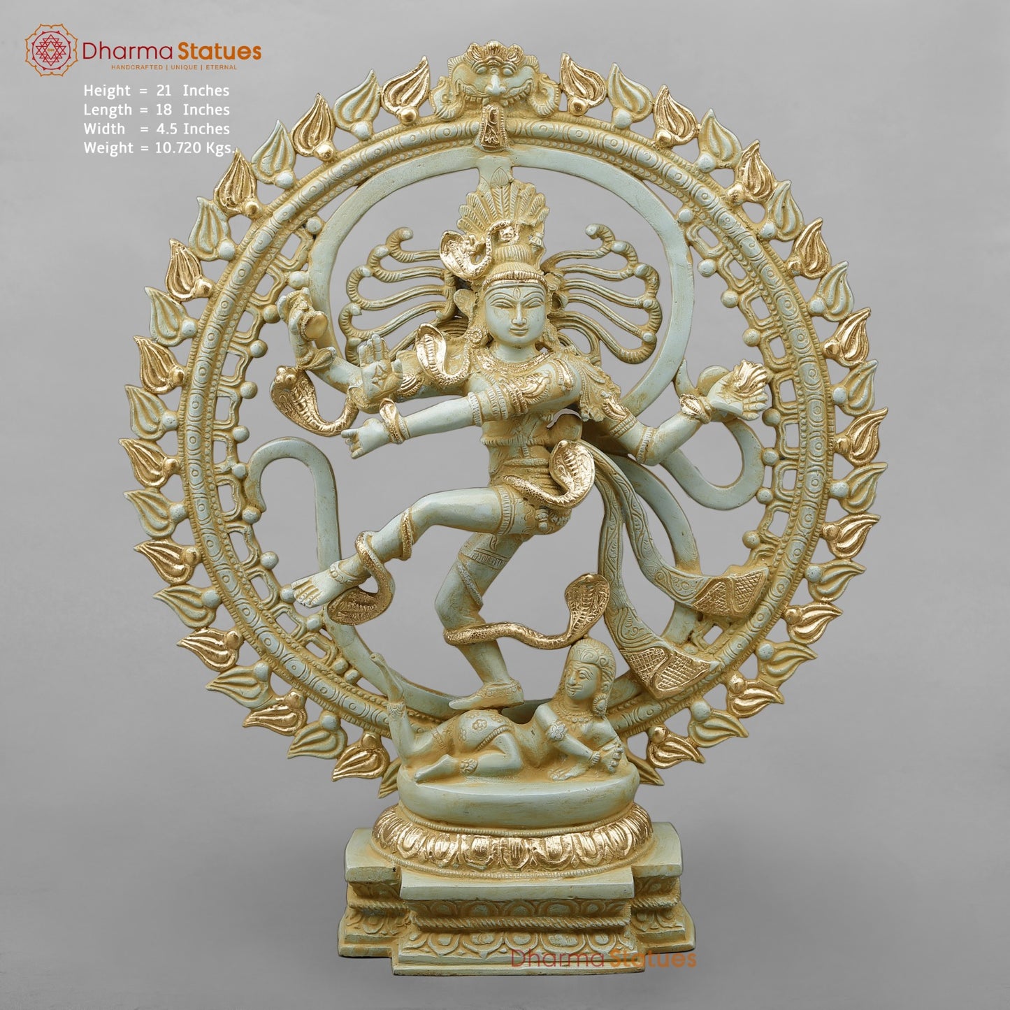 Brass Natraj Fine With Om, Light Turquoise finish with Gold 21”