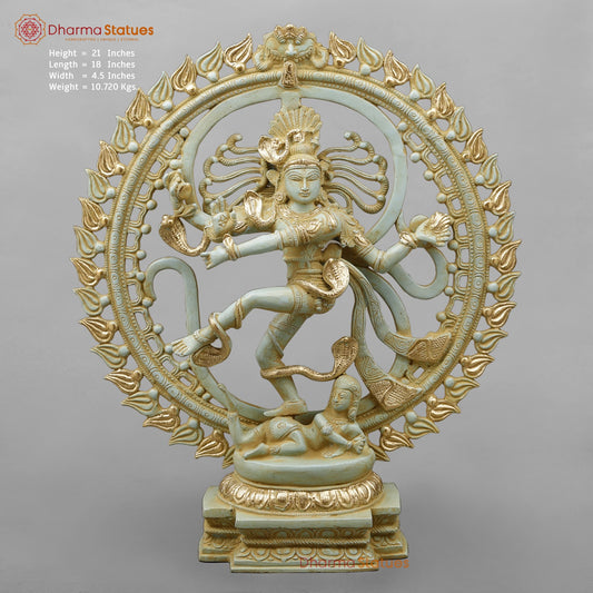 Brass Natraj Fine With Om, Light Turquoise finish with Gold 21”