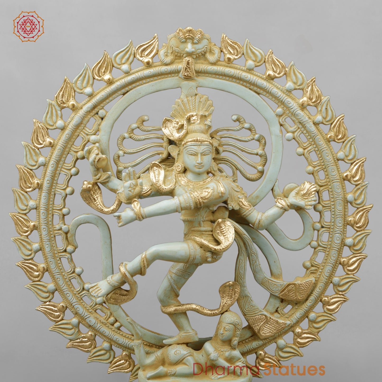 Brass Natraj Fine With Om, Light Turquoise finish with Gold 21”
