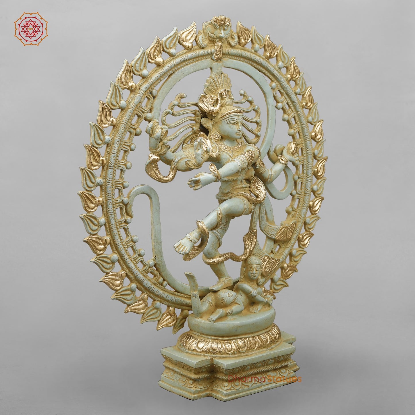 Brass Natraj Fine With Om, Light Turquoise finish with Gold 21”