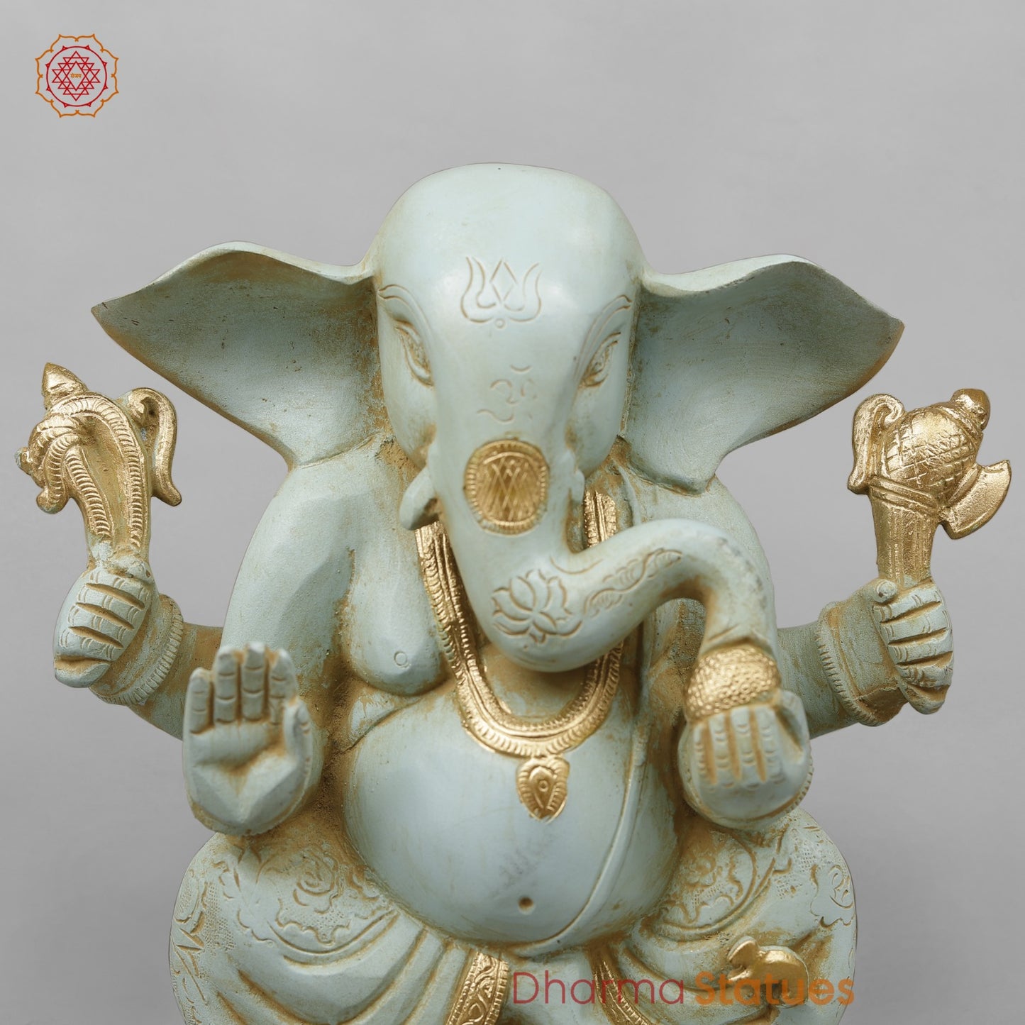 Brass Ganesh Seated With Long Ears, Light Turquoise finish 7.5”