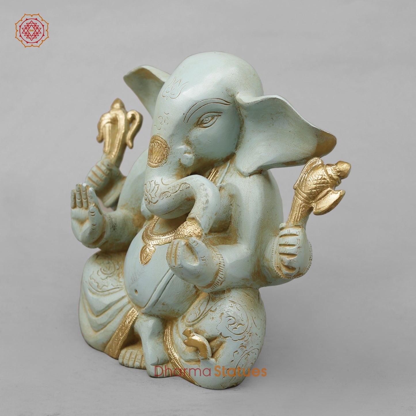 Brass Ganesh Seated With Long Ears, Light Turquoise finish 7.5”
