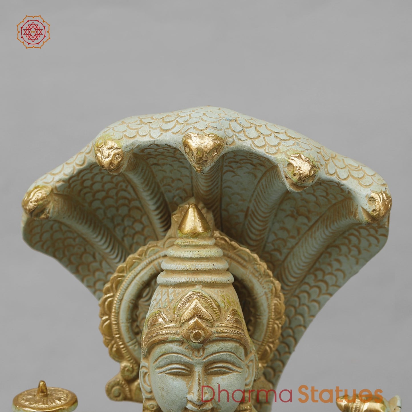 Brass Vishnu Seated Fine, Light Turquoise finish 13”