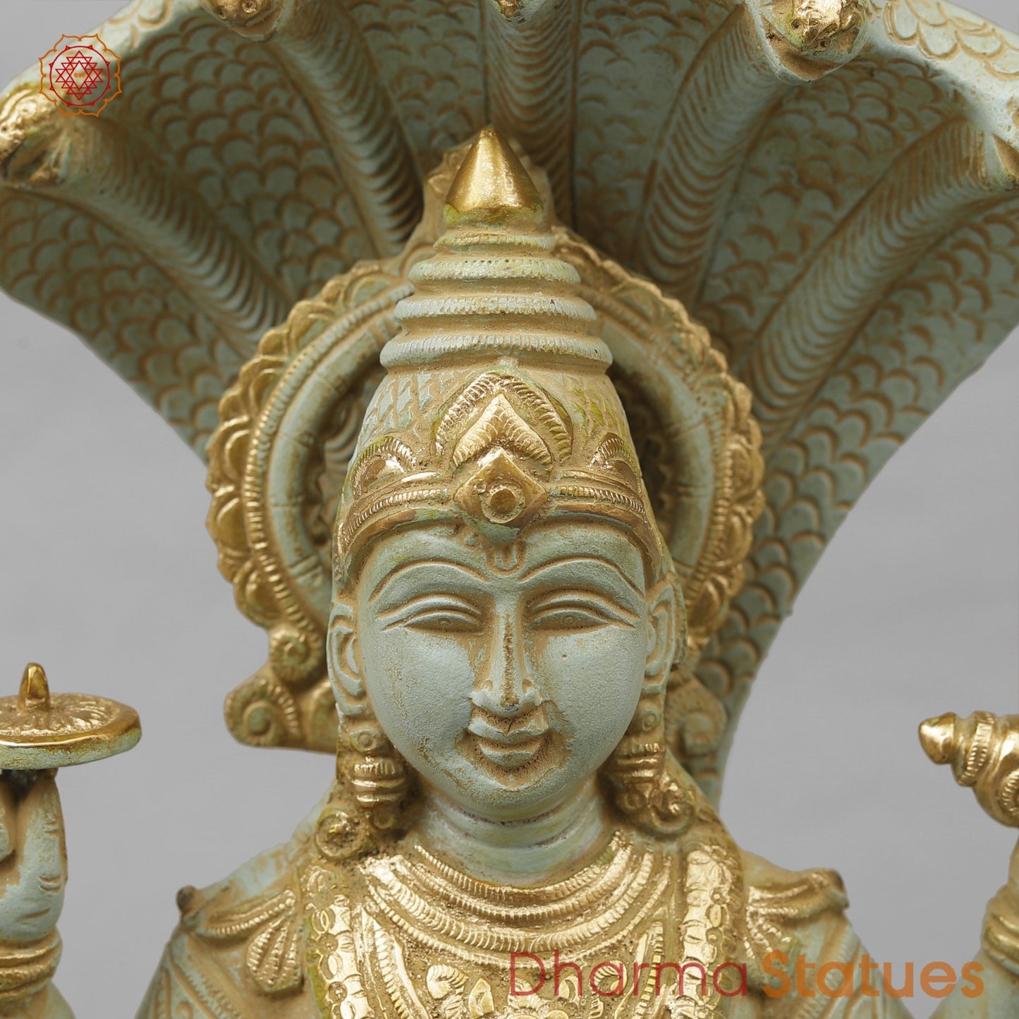 Brass Vishnu Seated Fine, Light Turquoise finish 13”