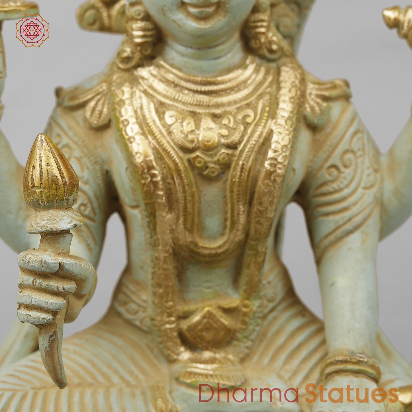 Brass Vishnu Seated Fine, Light Turquoise finish 13”