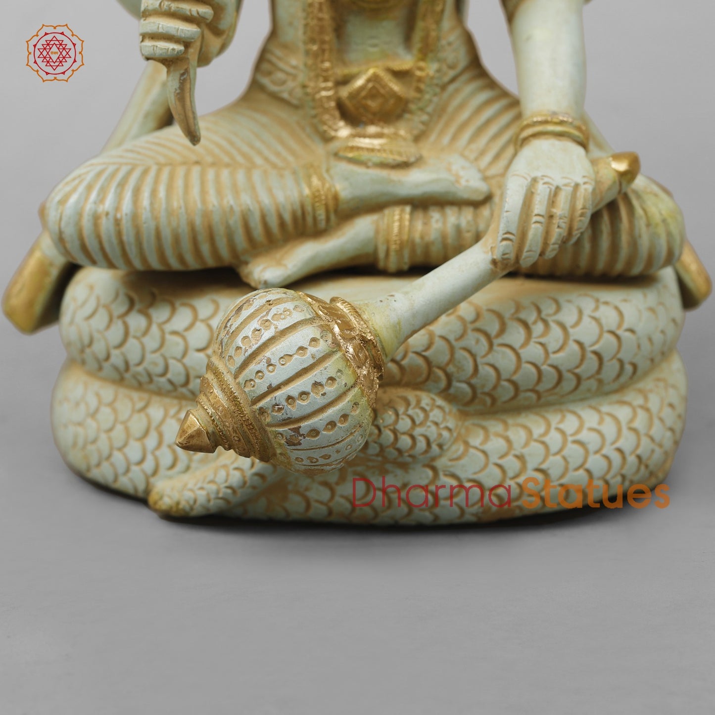 Brass Vishnu Seated Fine, Light Turquoise finish 13”