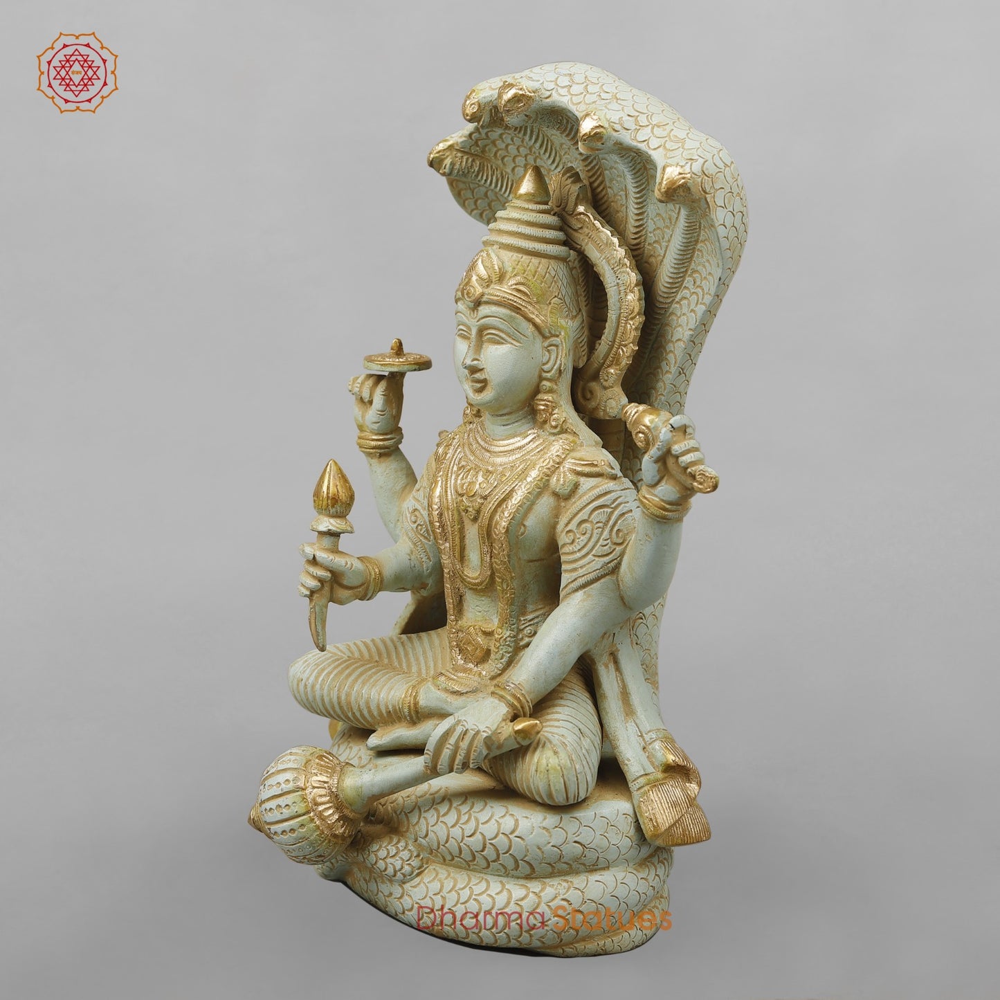 Brass Vishnu Seated Fine, Light Turquoise finish 13”