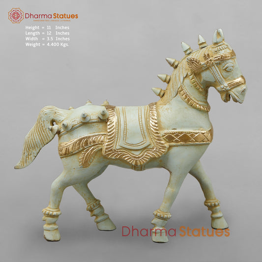 Brass Horse Standing with Fine Carving, Light Turquoise finish 12”