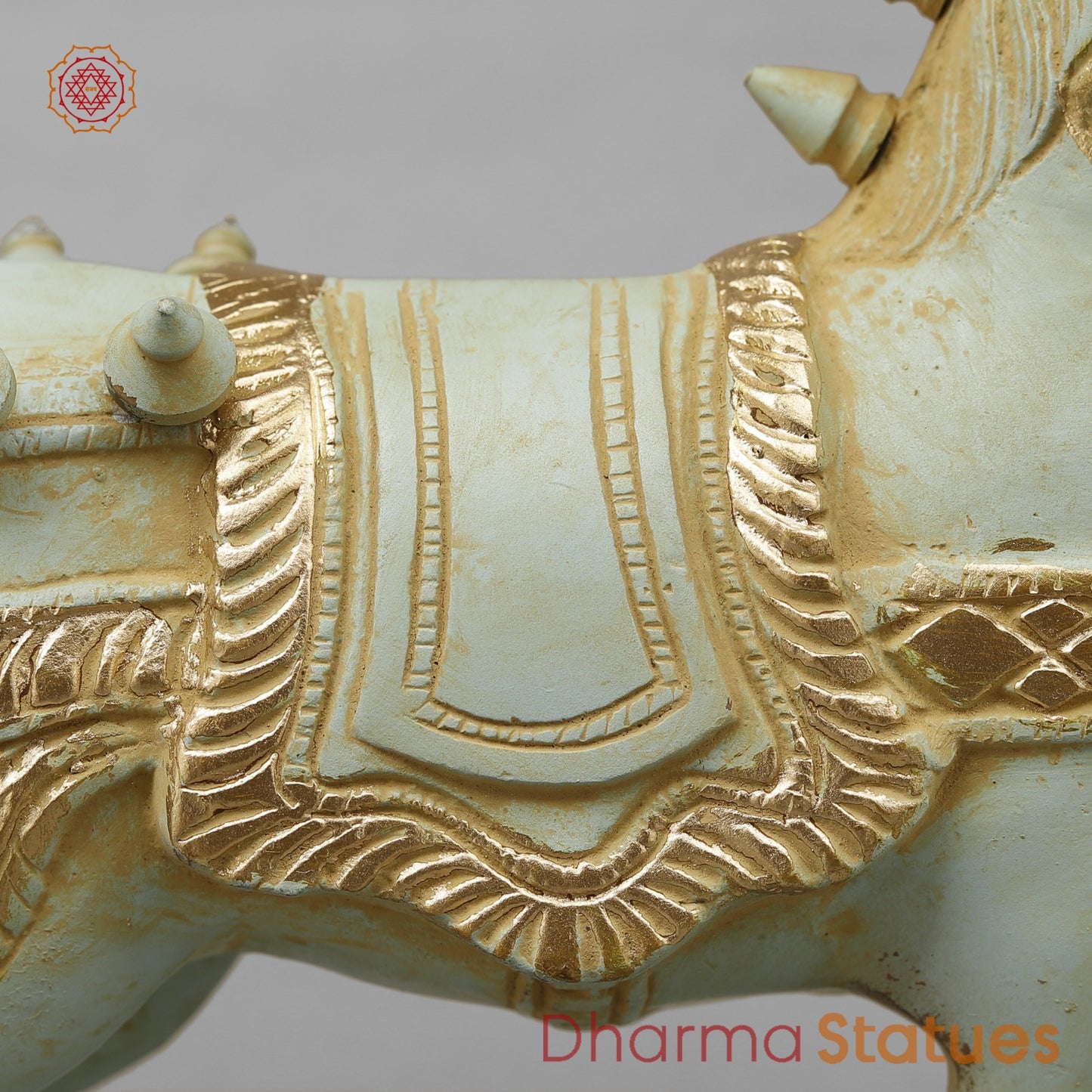 Brass Horse Standing with Fine Carving, Light Turquoise finish 12”