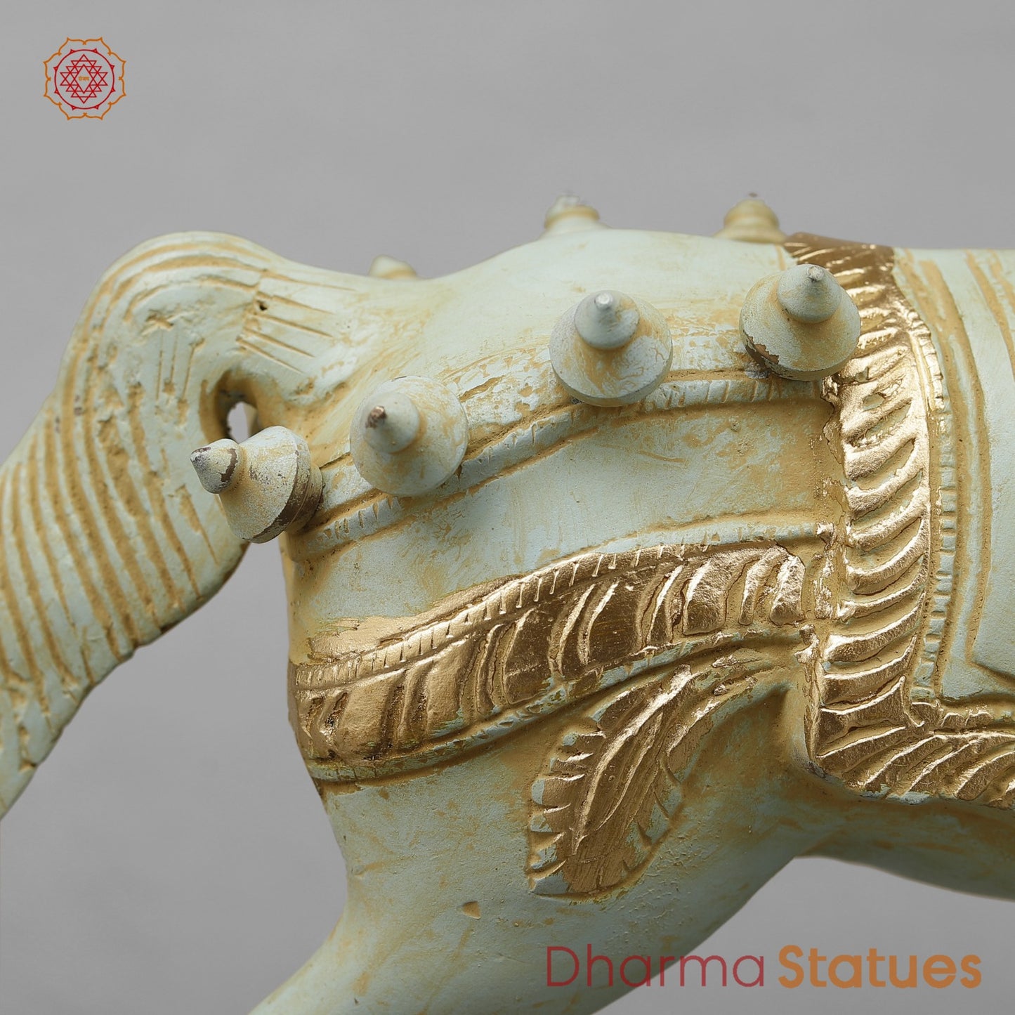 Brass Horse Standing with Fine Carving, Light Turquoise finish 12”