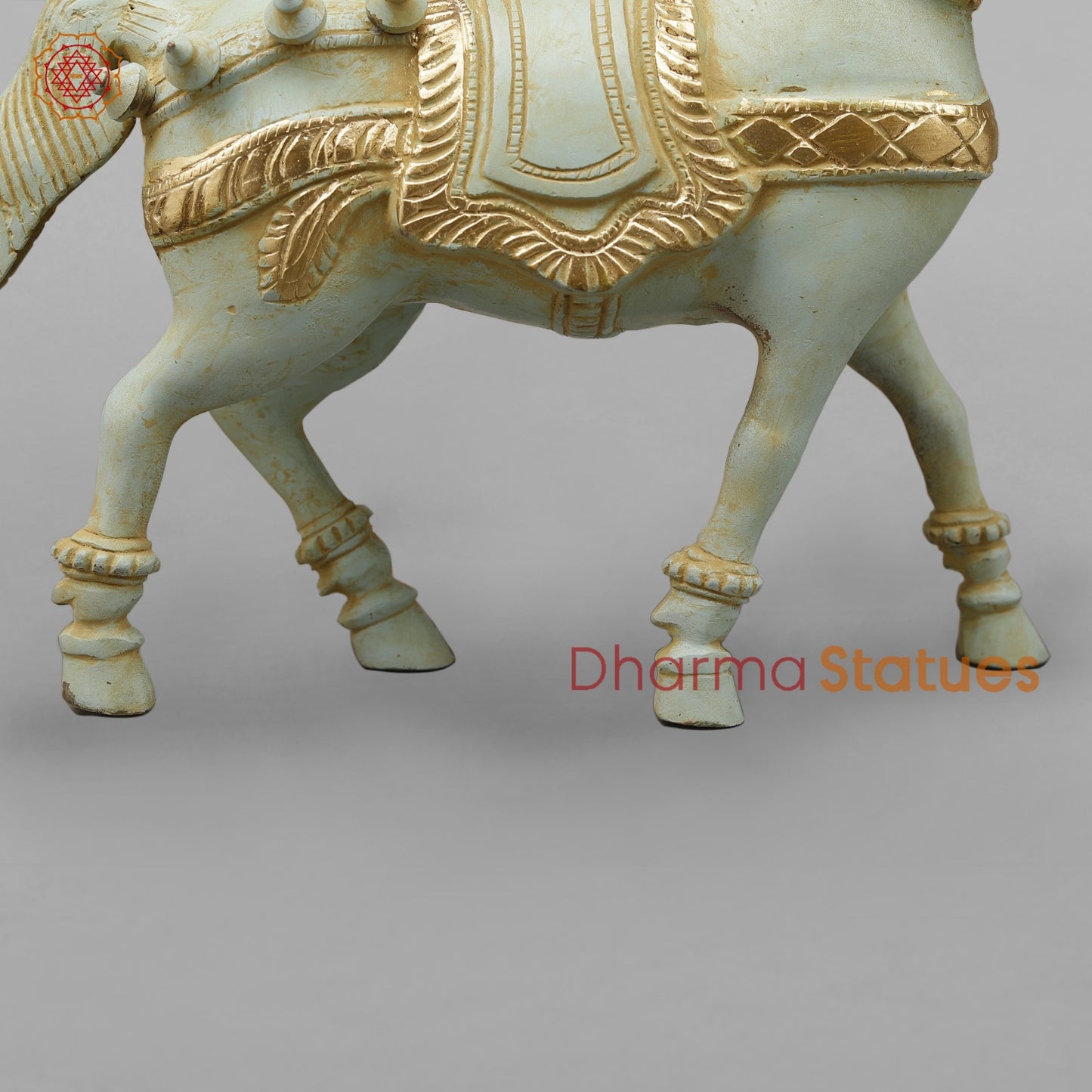 Brass Horse Standing with Fine Carving, Light Turquoise finish 12”
