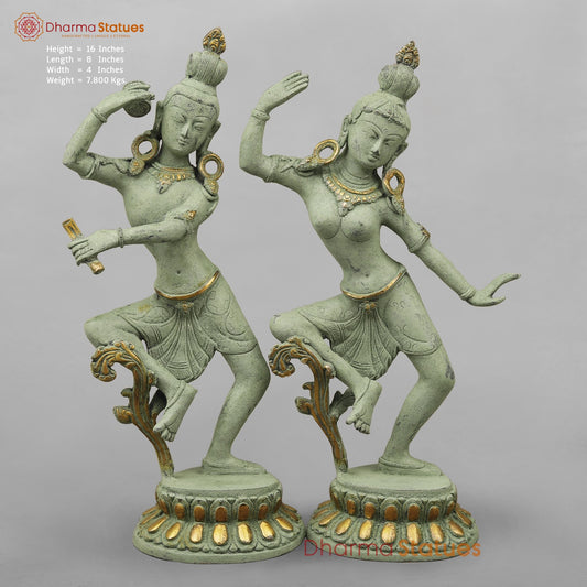 Brass Shiva Parwati Dancing Gracefully, Green Antique finish 17”