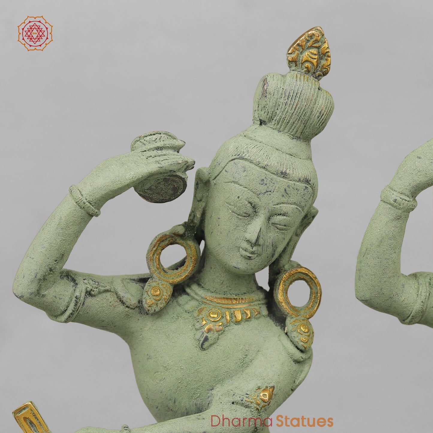 Brass Shiva Parwati Dancing Gracefully, Green Antique finish 17”