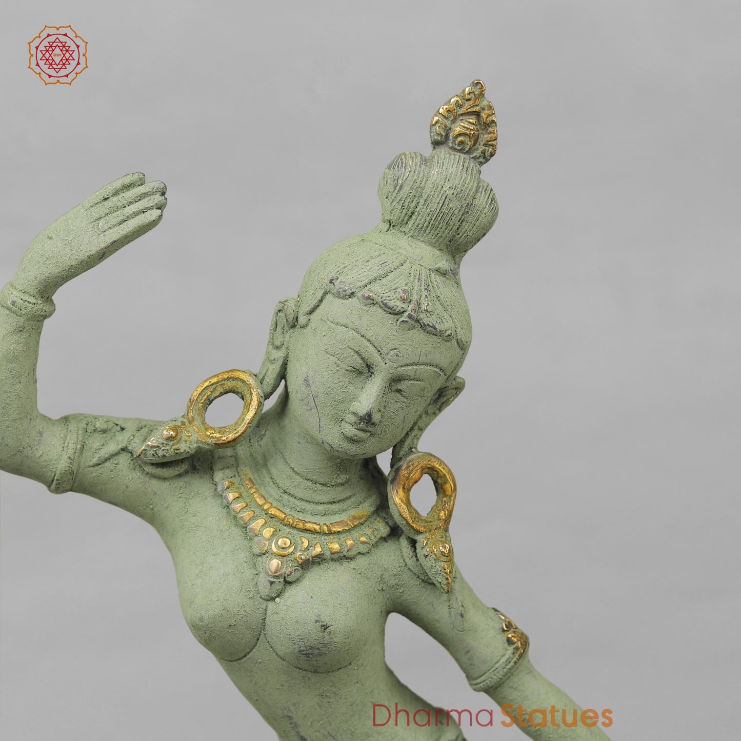 Brass Shiva Parwati Dancing Gracefully, Green Antique finish 17”
