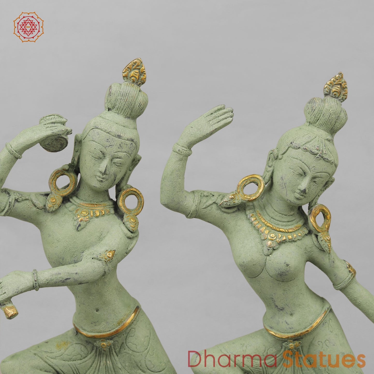 Brass Shiva Parwati Dancing Gracefully, Green Antique finish 17”