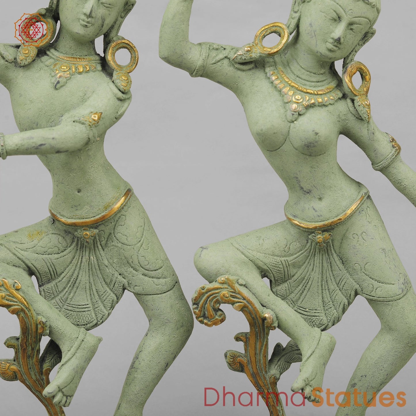 Brass Shiva Parwati Dancing Gracefully, Green Antique finish 17”