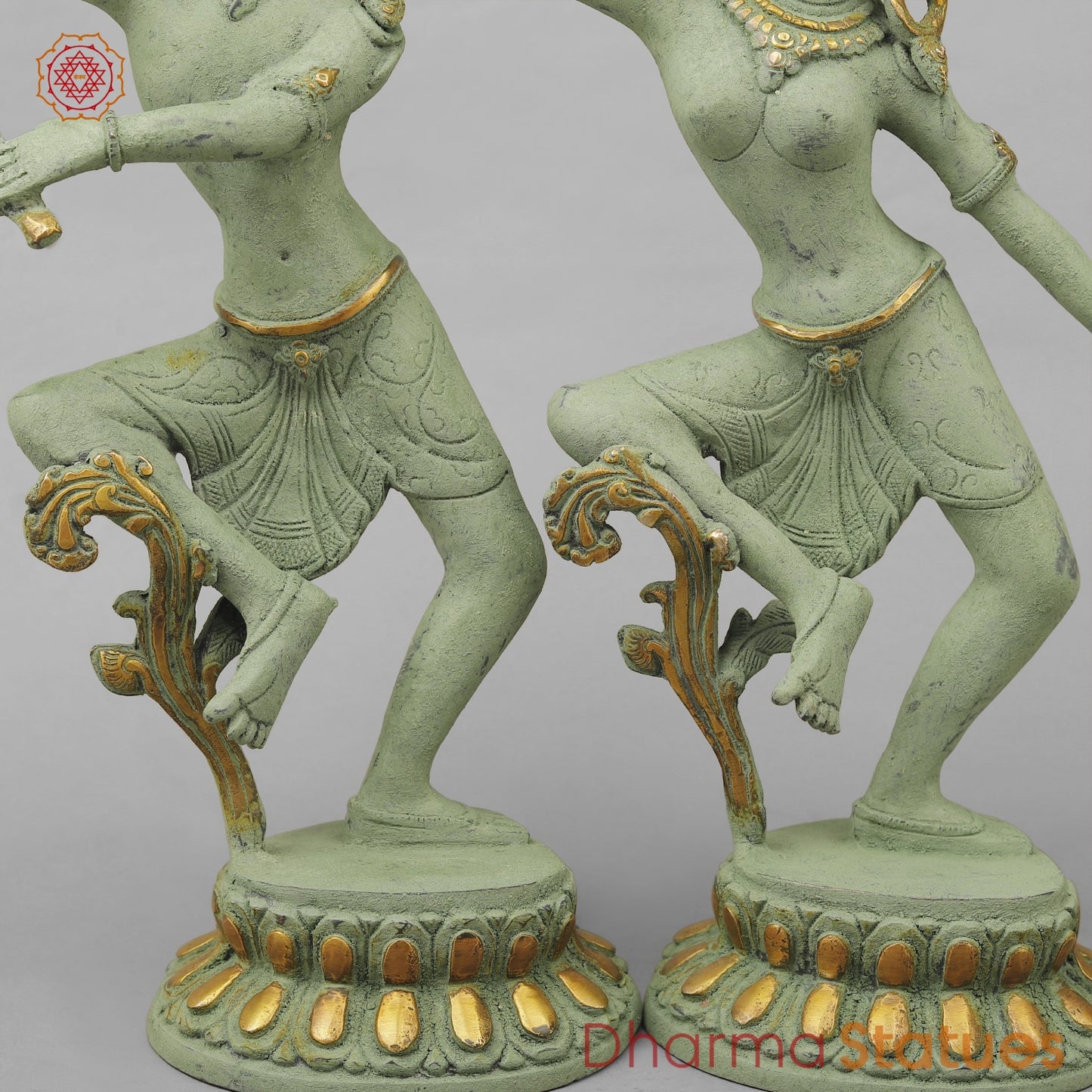 Brass Shiva Parwati Dancing Gracefully, Green Antique finish 17”