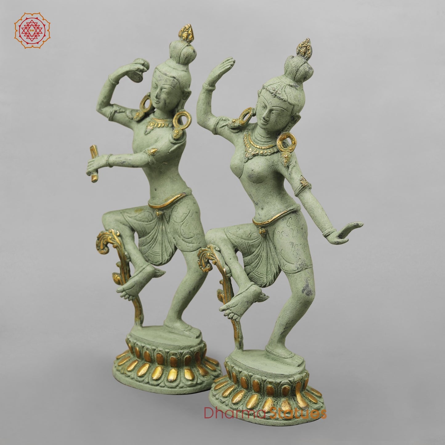 Brass Shiva Parwati Dancing Gracefully, Green Antique finish 17”